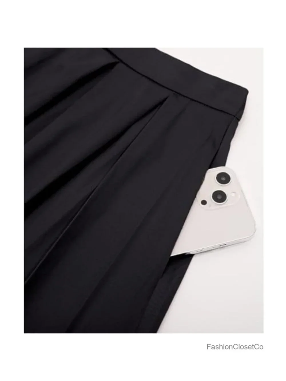 Cotton Pleated A-Line Midi Skirt with Pockets